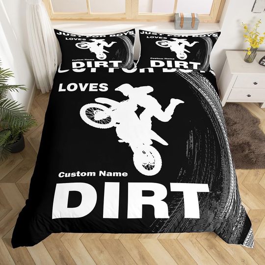 Erosebridal Dirt Bike Bedding Sets for Boys Girls Extreme Sports, Cool Motorcycle Bed Set Motocross Rider Silhouette Bedding Set