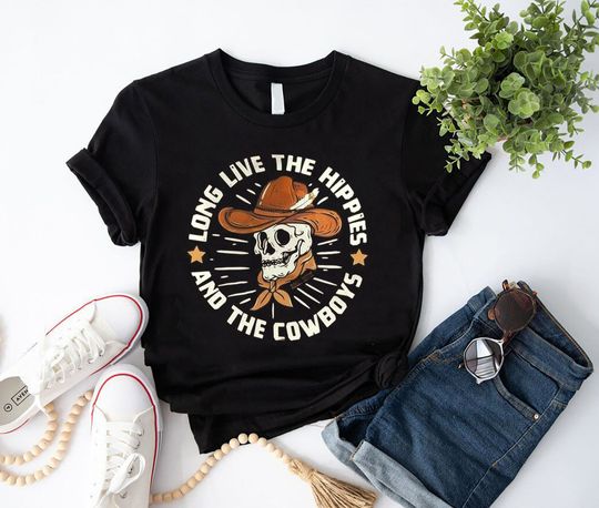 Long Live The Hippies And The Cowboys T-Shirt, Southern Vibes Shirt, Vintage Western Shirt, Western Shirt Gift, Cowboy Shirt, Retro Cowboy