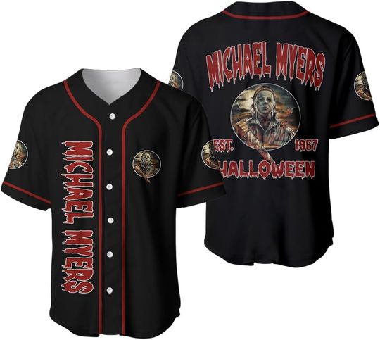 Horror Movie Baseball Jersey Shirt for Men Dad Halloween Outfits for Adults Young Movie Killer Horror Character 3D T-Shirt