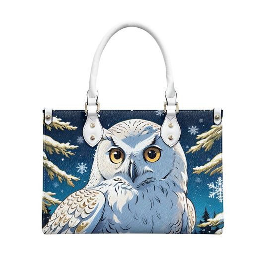 Snow Owl Pattern Leather Handbag