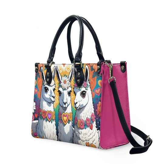 llama Pattern Leather Handbag, Gift for Women