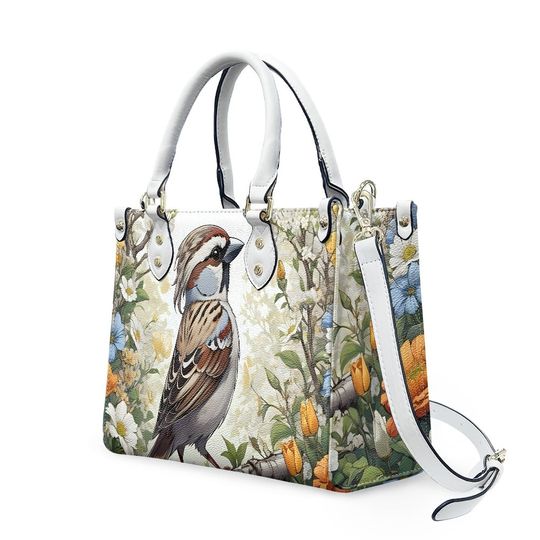 Sparrow Pattern Leather Handbag, Gift for Women