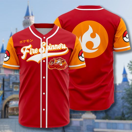 Fire Type Baseball Jersey, Japanese Animated Baseball Jersey