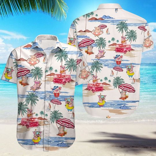 Pig Hawaiian Shirt, Pig Shirt, Button Down Shirt, Funny Pig Shirt, Farmer Shirt, Pig Lover Shirt, Shirt For Men, Hawaii Shirt Women
