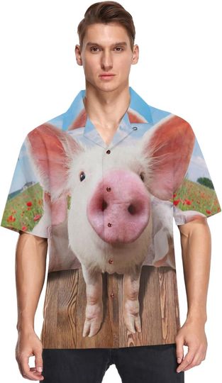 YOUJUNER Men Short Sleeve Cute Pig Hawaiian Shirt Short Sleeve, Button Down Casual Beach Shirts Summer Shortsleeve