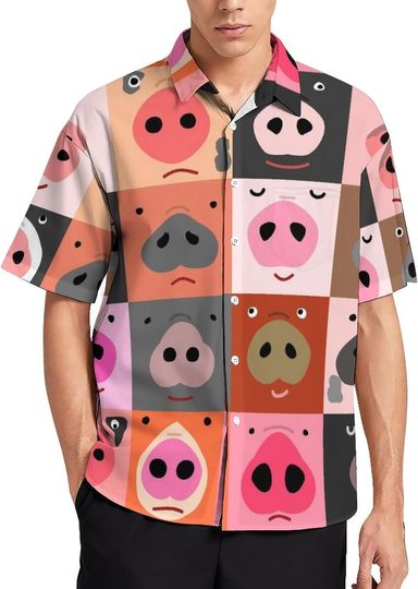 Funny Pig Faces Men's Shirts Short Sleeve Button Down Beach Hawaiian Shirts
