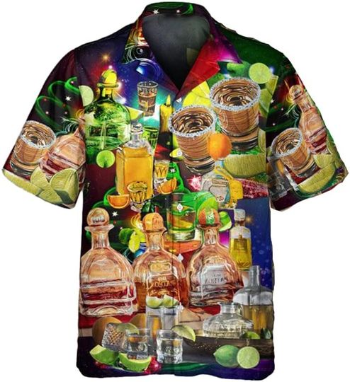 PROCHOICE Whiskey Bottle Men's Hawaiian Shirts Short Sleeve Cocktail Wine Button Down Hawaiian Shirt