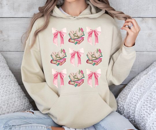 Books and Bows Hoodie, Reading Hoodie, Book Lover Hoodie, Book Hoodie, Coquette Books, Librarian, Bookworm, Book Club, Booktrovert, Ribbon
