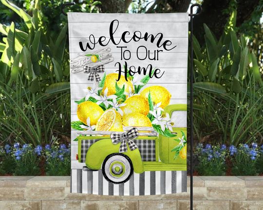 Welcome to Our Home Lemons and Pickup Truck Garden Flag