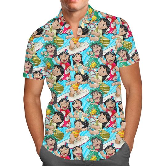Lilo and Scrump Sketched Men's Button Hawaiians Shirt