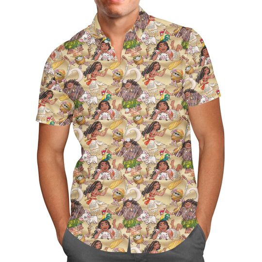 Moana Sketched Men's Button Hawaiians Shirt