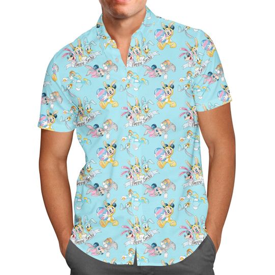 Mickey Mouse & the Easter Bunny Costumes Men's Button Hawaiians Shirt