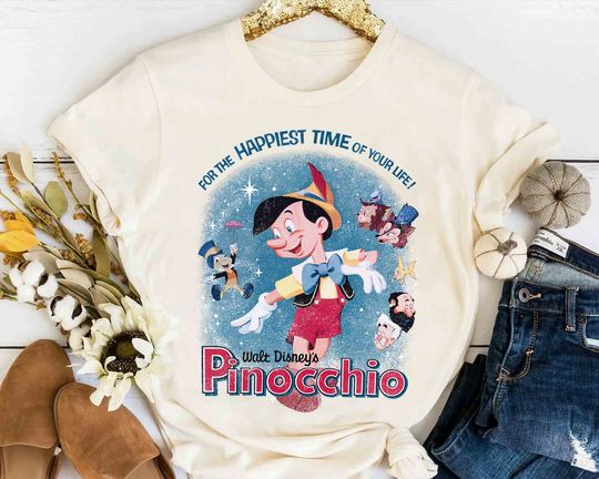 Disney Pinocchio For The Happiest Time In Your Life Retro Shirt, Jiminy Cricket Tee, Magic Kingdom Disneyland Family Vacation Holiday Gift
