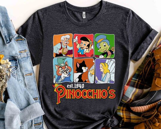 Disney Pinocchio Characters Group Shot Retro 1940 Shirt, WDW Magic Kingdom Holiday Unisex T-shirt Family Birthday Gift Adult Kid Toddler Tee