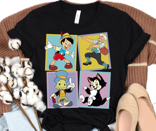 Vintage Disney Pinocchio Characters Retro 90s Shirt, Jiminy Cricket, Geppetto, Figaro Shirt, Disneyland WDW Trip Family Matching Outfits