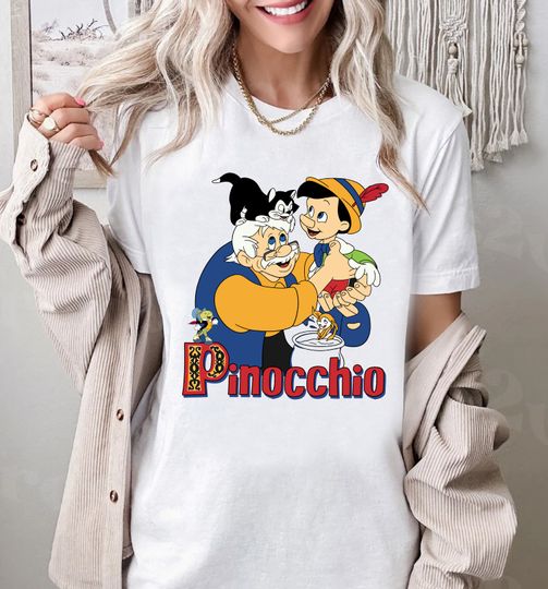 Disney Pinocchio And Geppetto Shirt Retro 90s T-shirt, Pinocchio Shirt, Disneyland Family Vacation Trip Gift, Walt Disney World Tee Birthday