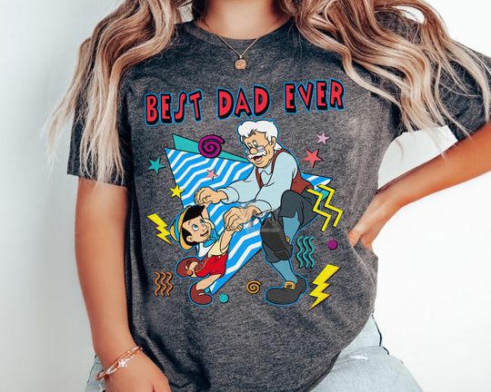 Disney Best Dad Ever Geppetto & Pinocchio Retro 90s Shirt, Father's Day Dad and Son Matching Tee, Disneyland Family Vacation Trip