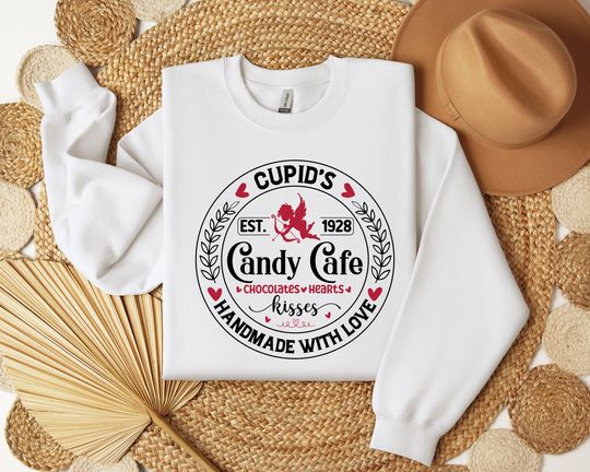 Cupid's Sweatshirt, Candy Cafe Shirt, Valentines Day Shirt, Cute Sweatshirt, Retro Valentines Day, Gift Woman