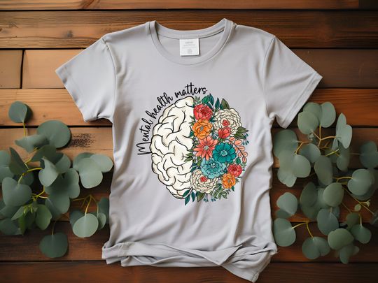 Mental Health Matters Boho Floral Brain Awareness T-Shirt, Sweater, Denim Transfer DTF Transfer Ready To Press Full Color Image