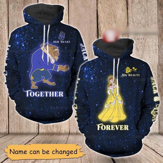 Custom Beauty And The Beast Together Forever Couple Hoodie, Beauty Hoodie, The Beast Hoodie, Disney Matching Couple Hoodie, Couple Gift