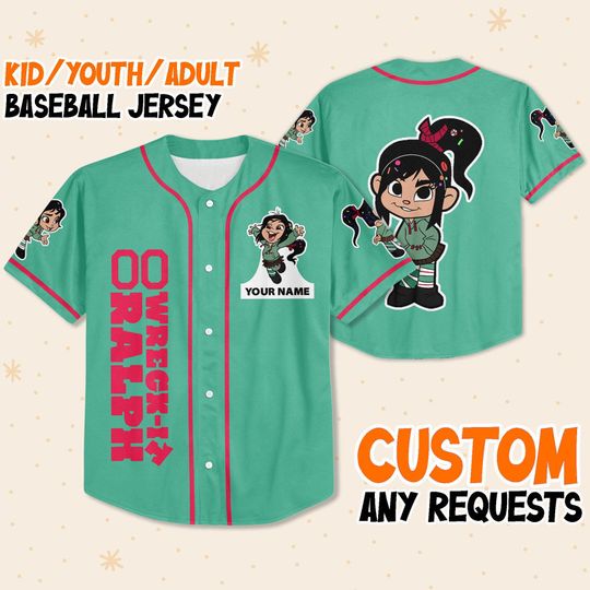 Custom Disney Wreck it Ralph Vanellope Simple Green Baseball Jersey