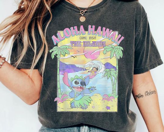 Retro Lilo & Stitch Aloha Hawaii Shirt - Disney Graphic Tee - Disneyland Shirt