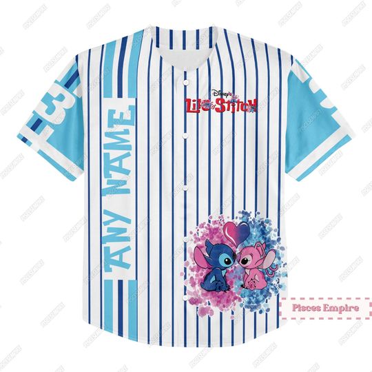 Stitch And Angel Jersey, Stitch Couple Baseball Jersey, Custom Name Shirt