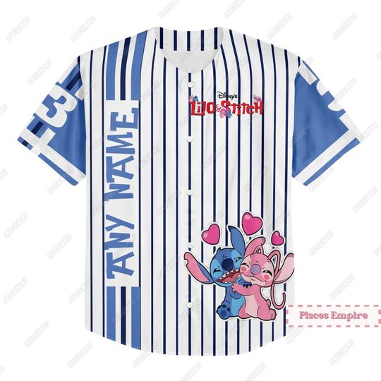 Stitch And Angel Jersey, Stitch Angel Baseball Jersey, Custom Name Shirt