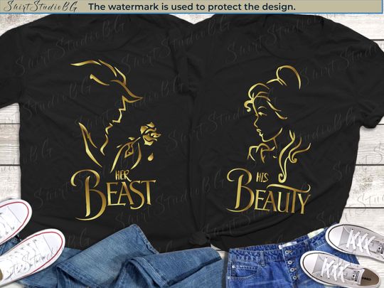 Beauty And The Beast Rose Shirts, Her Beast His Beauty Gold Foil Shirt, Disney Couple Shirts, Disneyland Shirs, Disney Valentines Shirt