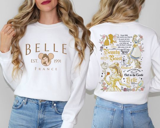 Disney Princess Belle France Est 1991 Shirt, Beauty and the Beast Sweatshirt, Belle Disneyworld TShirt, Disneyland Matching Tee, Disney Gift