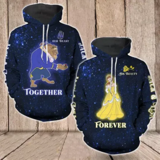 Personalized Beauty The Beast In Galaxy Together Forever Hoodie 3D Printed