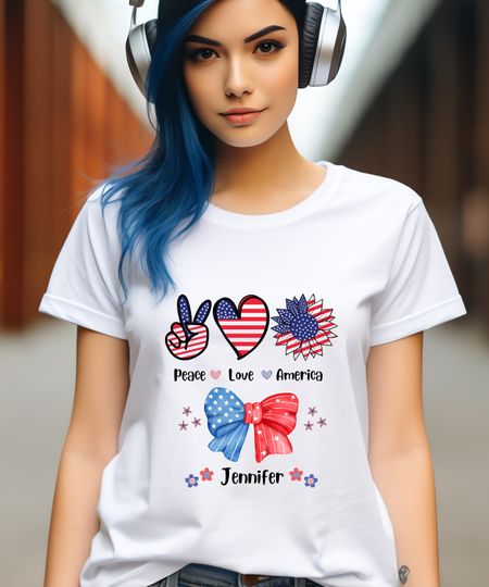 July 4th Custom Name Shirt Peace, Love, America T-shirt