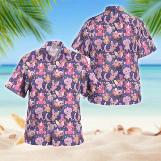 Pink Pocket Characters Hawaii Beach Shirt