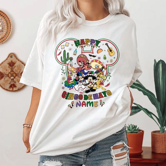 Personalized Mickey Mouse Happy Cinco De Mayo Shirt | Mickey and Friends Mexican Fiesta Party Shirt | Custom Family Shirt