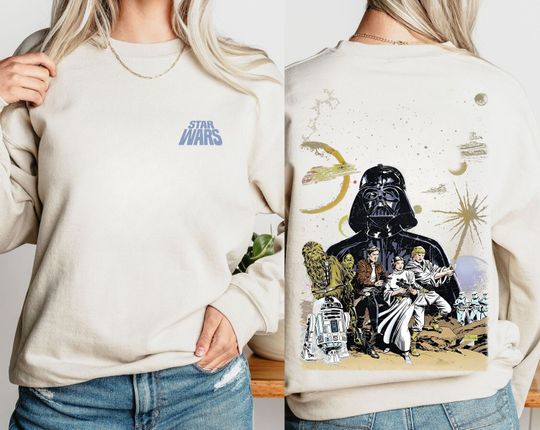Two Sided Retro Star Wars A New Hope Comfort Colors Shirt, Darth Vader Leia Droids R2D2 BB8 Disney T-shirt, Galaxy's Edge, Hollywood Studios