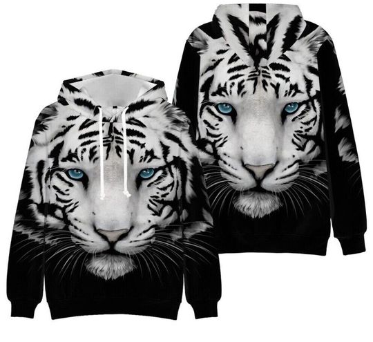 Hot  WHITE TIGER Hooded 3D Print Fashion Hoodie Sweater Pullover Top