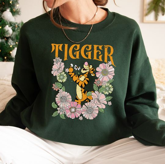 Tigger Retro Winnie The Pooh Floral Sweatshirt, Vintage Style Motivational Shirt, Cute Gift for Him