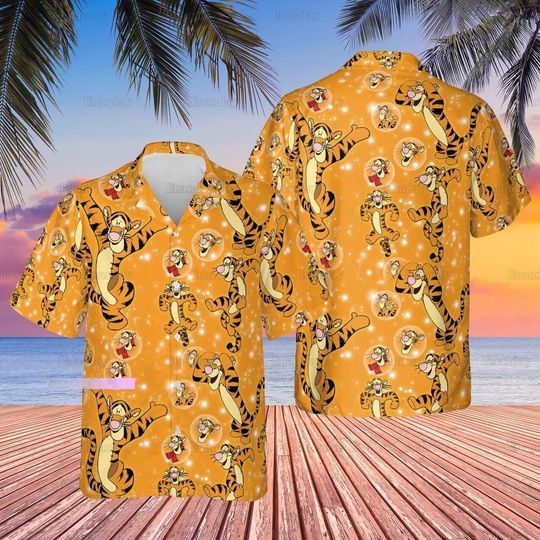 Tigger Hawaiian Shirt, Tigger Button Shirt, Winnie The Pooh Shirt, Disney Tigger Summer Shirt, Tigger Beach Shirt, Aloha Shirts Men