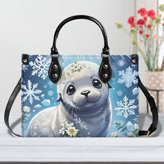 baby seal  Leather Handbag, Gift for Mother's Day