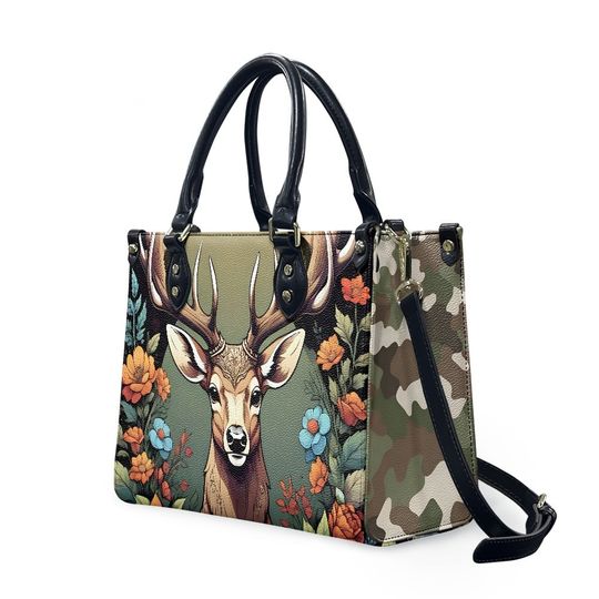 deer camo Leather Handbag, Gift for Mother's Day