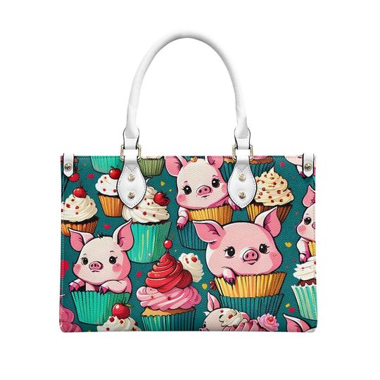 Pig Cupcake Leather Handbag, Gift for Mother's Day