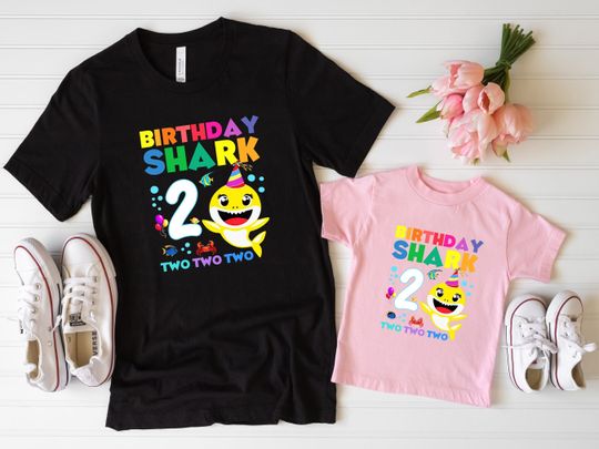 Birthday Shark 2 Two Two Shirt, Happy Birthday Tee, Baby Shark Shirt, Birthday Shark, Family Shark Birthday, Custom Baby Shark Birthday Tee