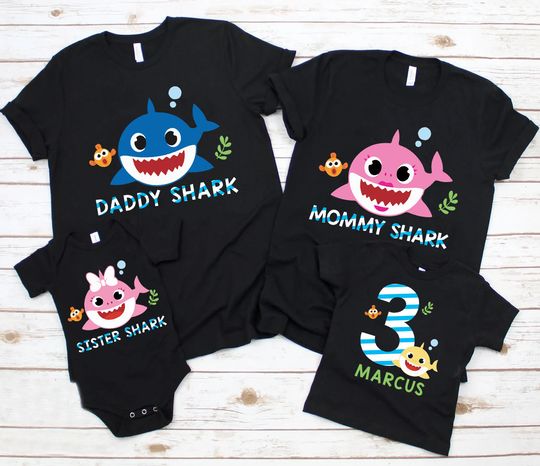 Family Matching Shark Birthday T-Shirt, Funny Baby Shark And Family Custom Personalized Boy Girl Kids Toddler Birthday Shirt Gift