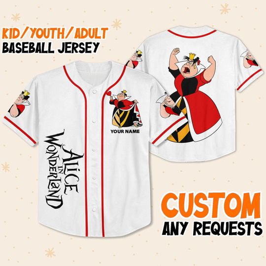 Custom Disney Alice in Wonderland Heart Queen Simple Baseball Jersey