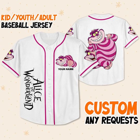 Custom Disney Alice in Wonderland Cheshire Simple Baseball Jersey