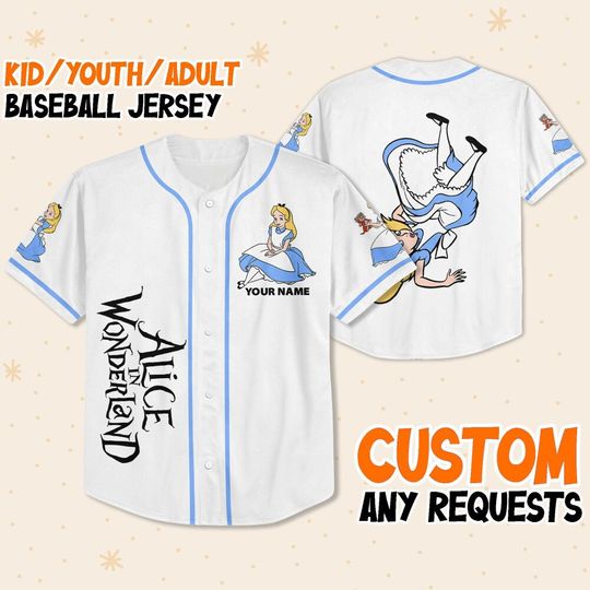 Custom Disney Alice in Wonderland Alice Simple Baseball Jersey
