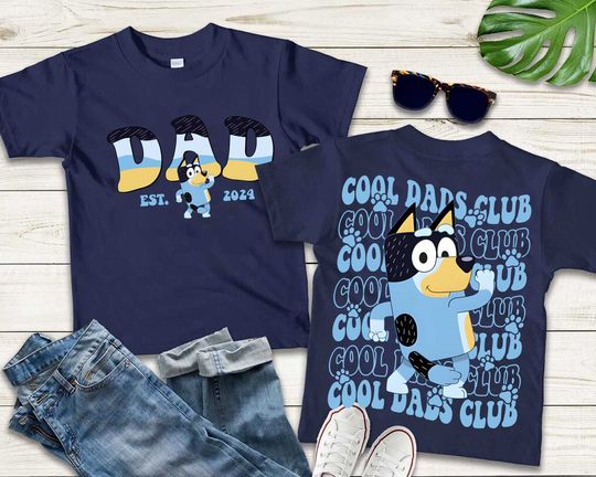 Bandit BlueyDad Cool Dads Club Double Sided Shirt, Personalized BlueyDad Family Matching Shirt