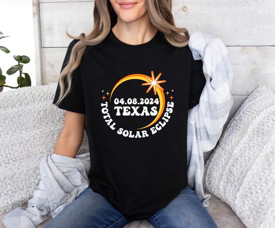 Texas Path Total Solar Eclipse Shirt, Boho Sun and Moon Tshirt, Vintage Aesthetic T-Shirt, Mystic Spiritual, Texas Eclipse, Lunar Celestial