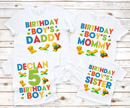 Family Matching Building Block Birthday Shirt, Block Toy Personalized Name Birthday Party