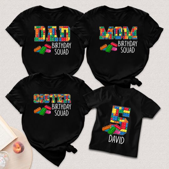 Family Matching Building Block Birthday Shirt, Block Toy Personalized Name Birthday Party